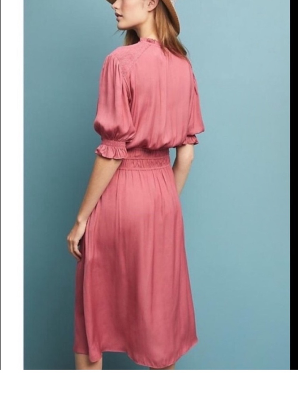 Current Air by Anthropologie Rose-Mauve Midi Dress with Ruffle Collar Size S - Picture 4 of 11